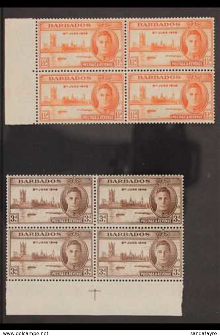 1946 VICTORY VARIETIES.  1½d Red-orange TWO FLAGS ON TUG And 3d Brown KITE FLAW Varieties, SG 262a & 263a, Both Within N - Barbades (...-1966)