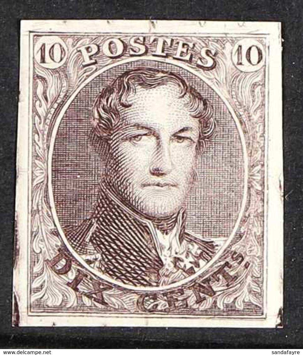 1849 10c MEDALLION IMPERF DIE PROOF REPRINT  Of The Non Approved Secondary Die Printed In Violet-brown On Ungummed Thin  - Autres & Non Classés