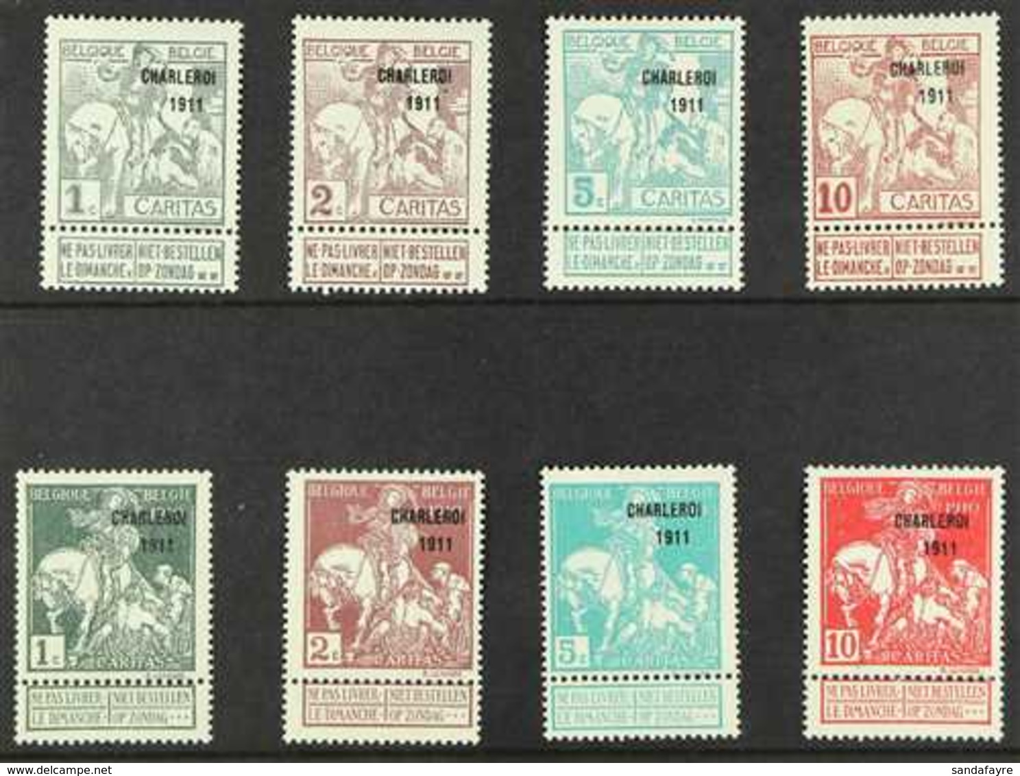 1911  Charleroi Exhibition Overprints Complete Set With Labels (SG 125/32, Michel 81/88 III, COB 100/07), Never Hinged M - Andere & Zonder Classificatie