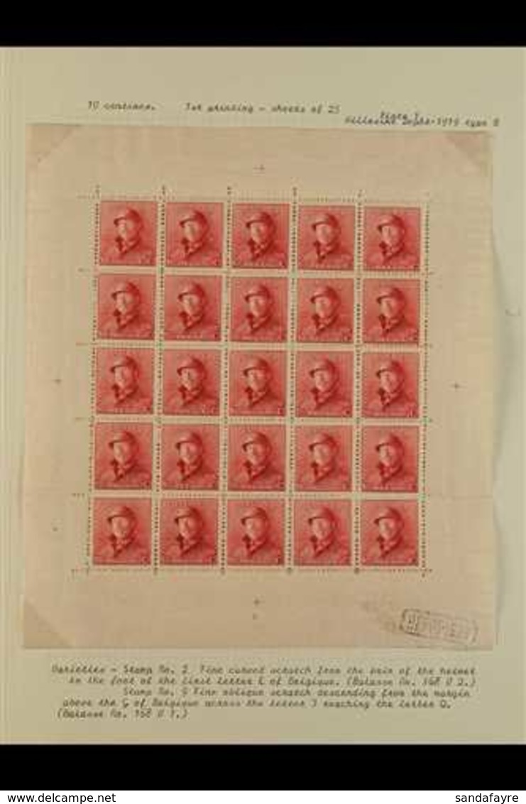 1919  10c Carmine-red King Albert Tin Hat (COB F168A, SG 240, Michel 148), Fine Mint (stamps Are Never Hinged) Complete  - Andere & Zonder Classificatie