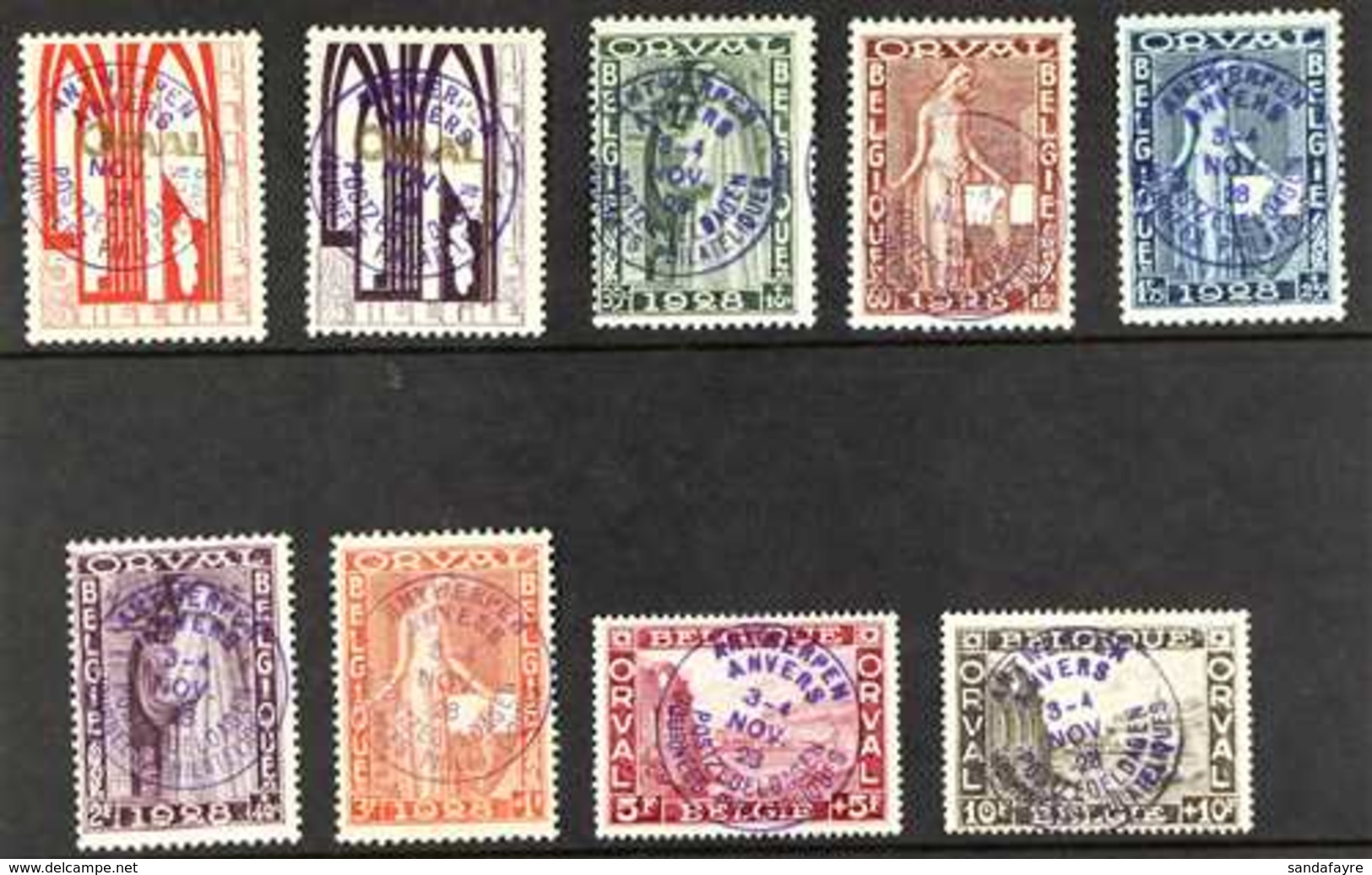 1928  Orval Complete Set With Philatelic Exhibition In Antwerp Special Circular Handstamps (Michel 235/43 II, COB 266A/6 - Autres & Non Classés