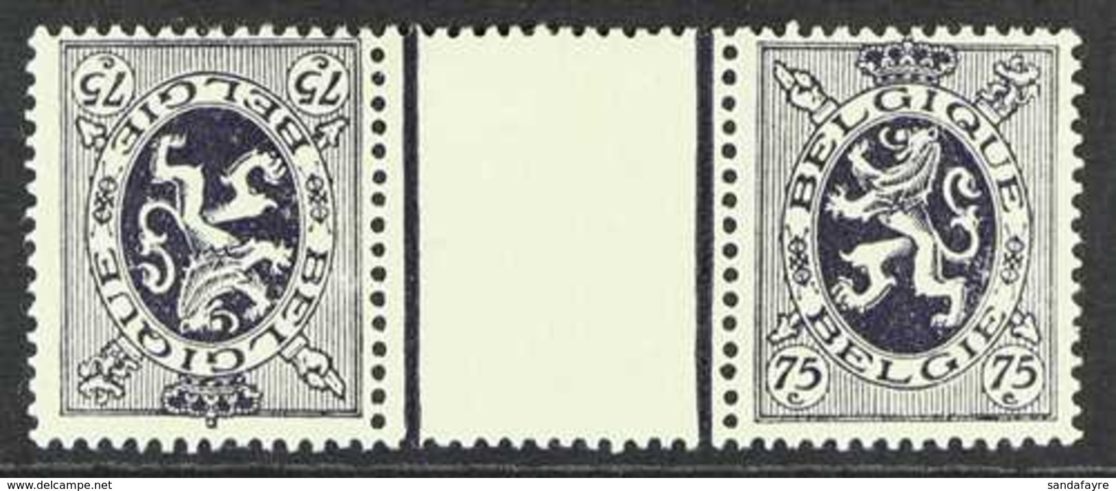 1929-32  75c Deep Violet Blue State Arms Horizontal TETE-BECHE GUTTER PAIR, COB KT11, Very Fine Mint, Fresh. (2 Stamps)  - Andere & Zonder Classificatie
