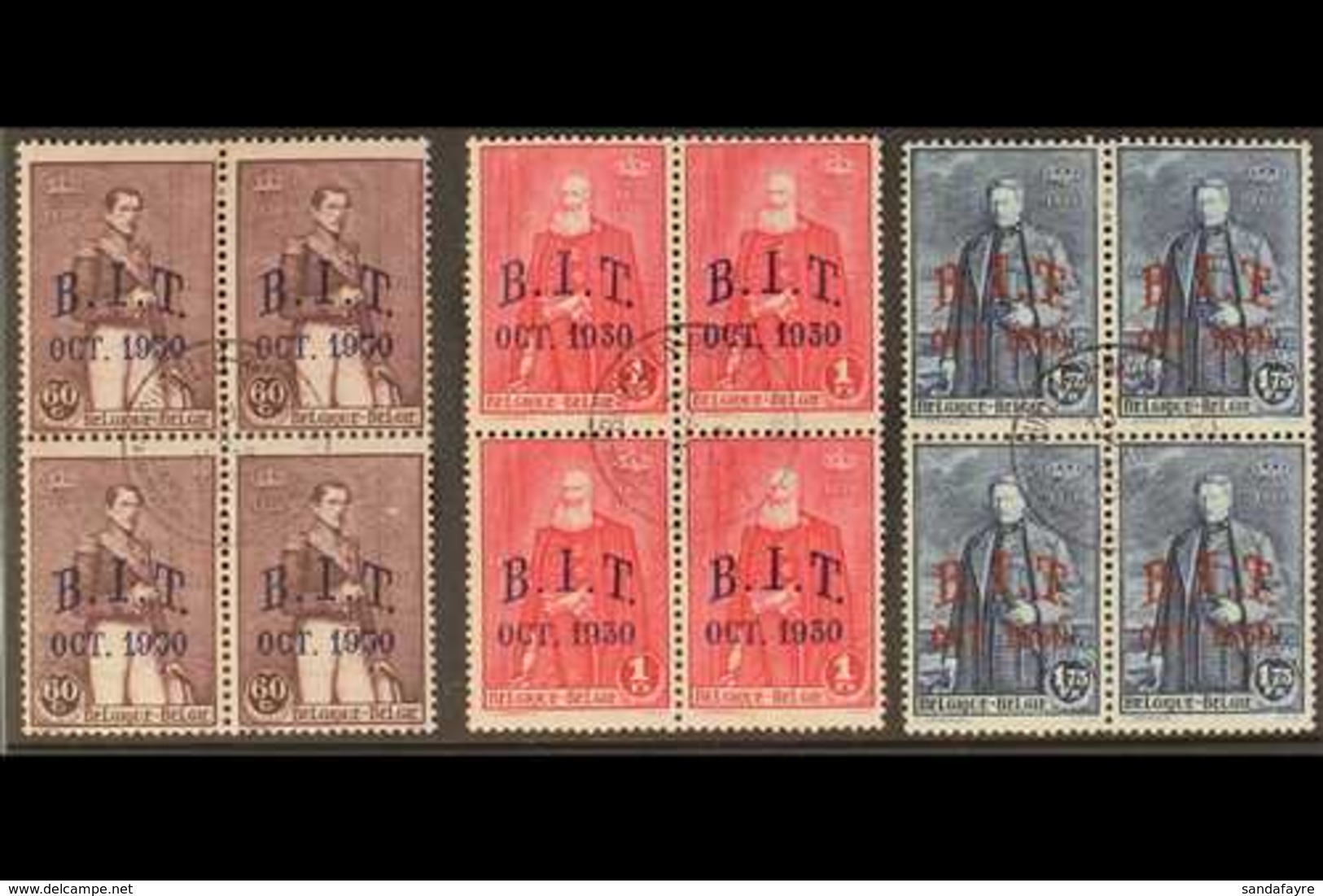 1930  "B.I.T." Overprinted Set, Cob 305/307, Very Fine Used Blocks Of 4 With Neat Central Cds Cancels (3 Blocks = 12 Sta - Autres & Non Classés