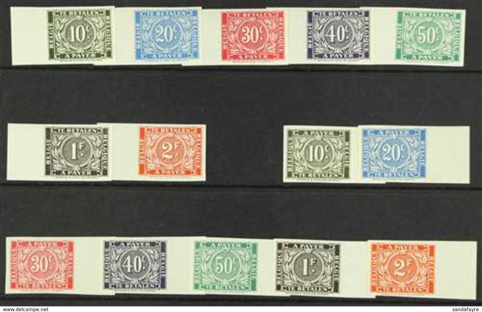 POSTAGE DUES  1945 Both Complete IMPERF Sets (SG D1130A/36A & D1130B/30B, Michel 39/45 I+II, COB TX49/55 & TX49A/55A), S - Andere & Zonder Classificatie