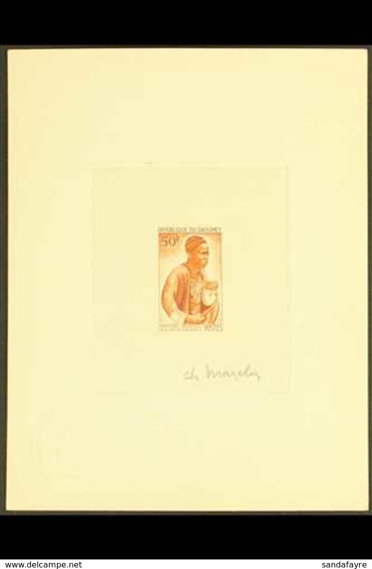 DAHOMEY  1966 50fr "Craftsman", Yvert 237, As A Superb Imperf SUNKEN DIE PROOF Printed In Yellow-brown On Card, Signed I - Autres & Non Classés