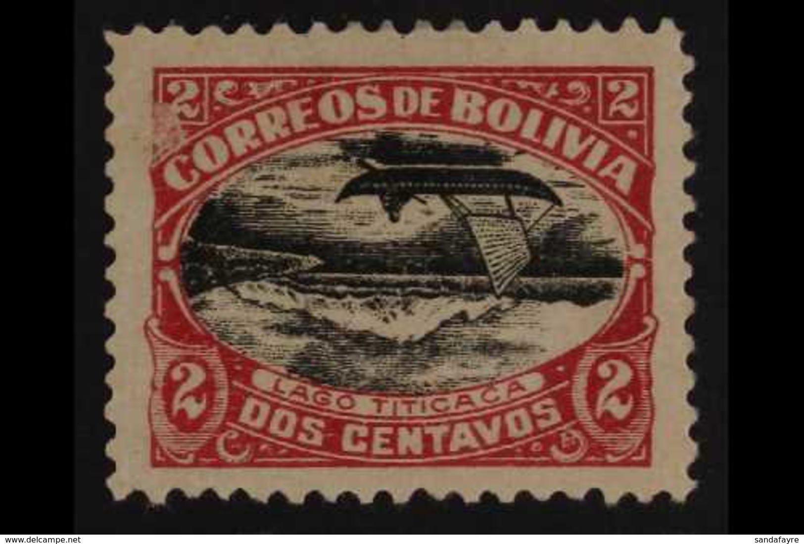 1916-17  Lake Titicaca 2c Carmine And Black, Perf 11½, With CENTRE INVERTED, Scott 113c, Fine Unused (no Gum). For More  - Bolivie