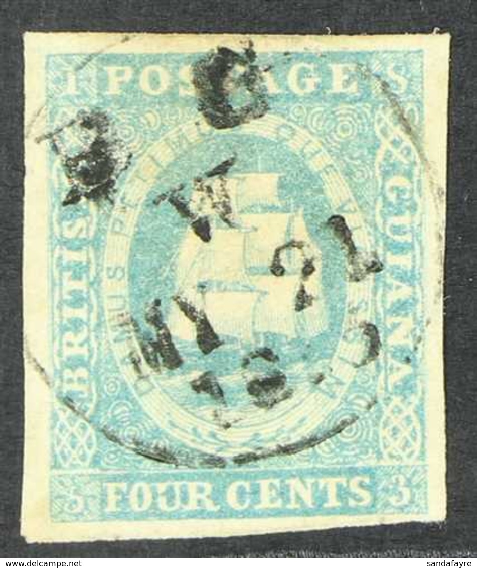 1853-55  4c Pale Blue Imperf., SG 20, Very Fine Used With 4 Margins. For More Images, Please Visit Http://www.sandafayre - Brits-Guiana (...-1966)