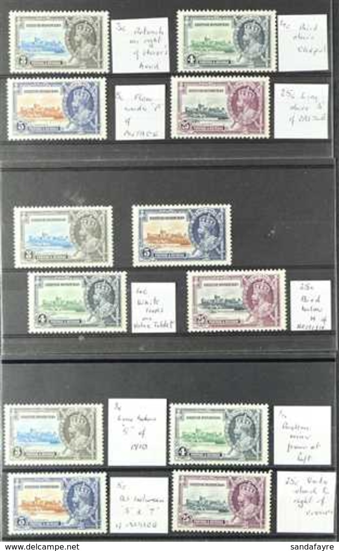 1935  Silver Jubilee, SG 143/146, Three Complete Sets Showing A Range Of Identified Unlisted MINOR VARIETIES, Fine Mint. - Honduras Britannique (...-1970)