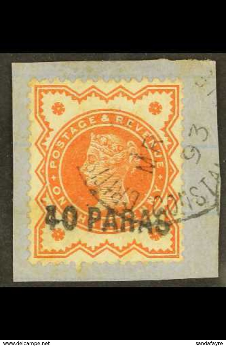 1893  40pa On ½d Vermilion, SG 7, On Small Piece Tied By "BRITISH POST OFFICE / CONSTANTINOPLE" Cds; On Reverse Whitfiel - Brits-Levant