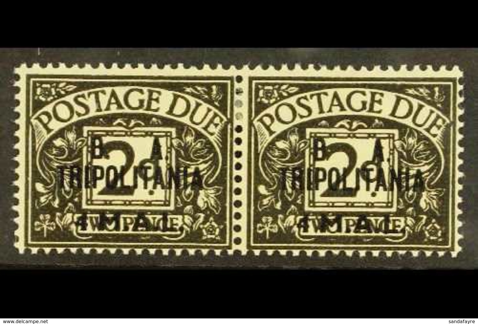 TRIPOLITANIA  POSTAGE DUES - 1950 4l On 2d Agate, Pair One Showing Variety "No Stop After B", SG TD8+TD8a, Very Fine Min - Afrique Orientale Italienne