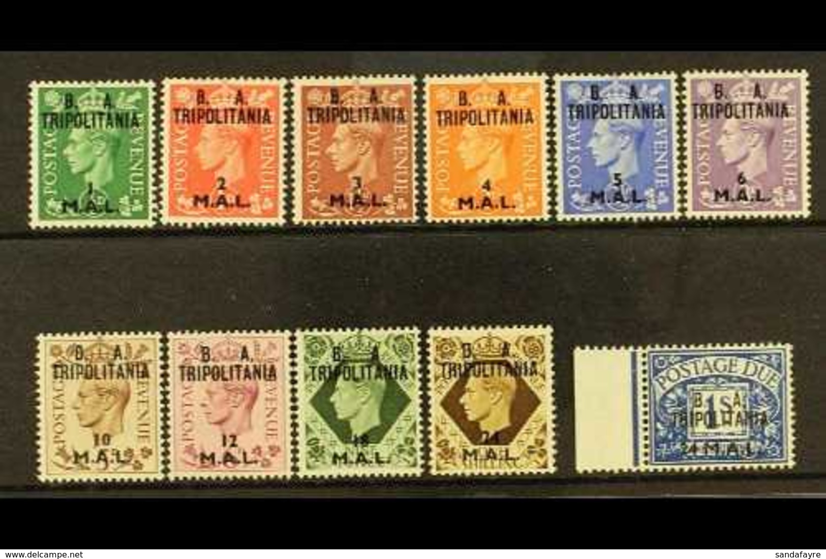TRIPOLITANIA  1950 "B.A." Set To 24L On 1s (SG T14/23), Plus 24L On 1s Postage Due (SG TD10), Very Fine Mint. (11 Stamps - Italiaans Oost-Afrika