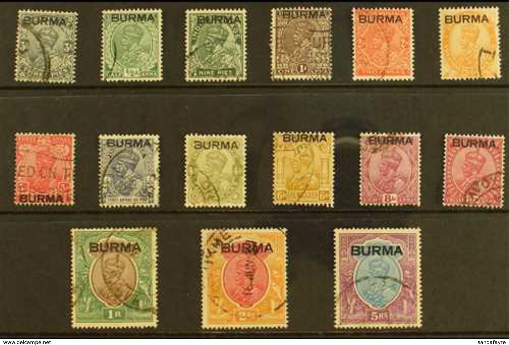 1937  Overprints On India (King George V) Set Complete To 5r, SG 1/15, Fine Used. (15 Stamps) For More Images, Please Vi - Birma (...-1947)