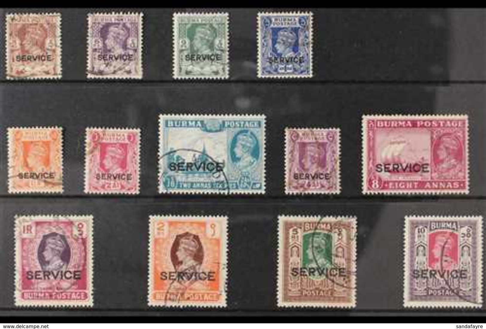 OFFICIALS  1946 KGVI "SERVICE" Ovpts Complete Set, SG O28/40, Very Fine Used (13 Stamps) For More Images, Please Visit H - Birmanie (...-1947)