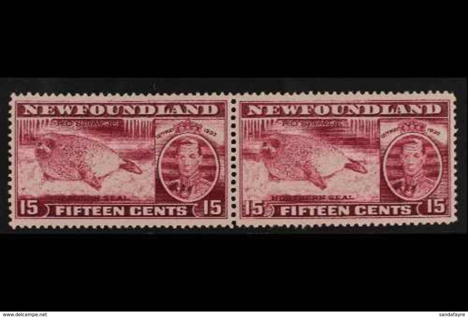 1937  15c Claret Additional Coronation Perf 13½ Horizontal PAIR WITH AND WITHOUT WATERMARK Variety, SG 263ca, Never Hing - Autres & Non Classés