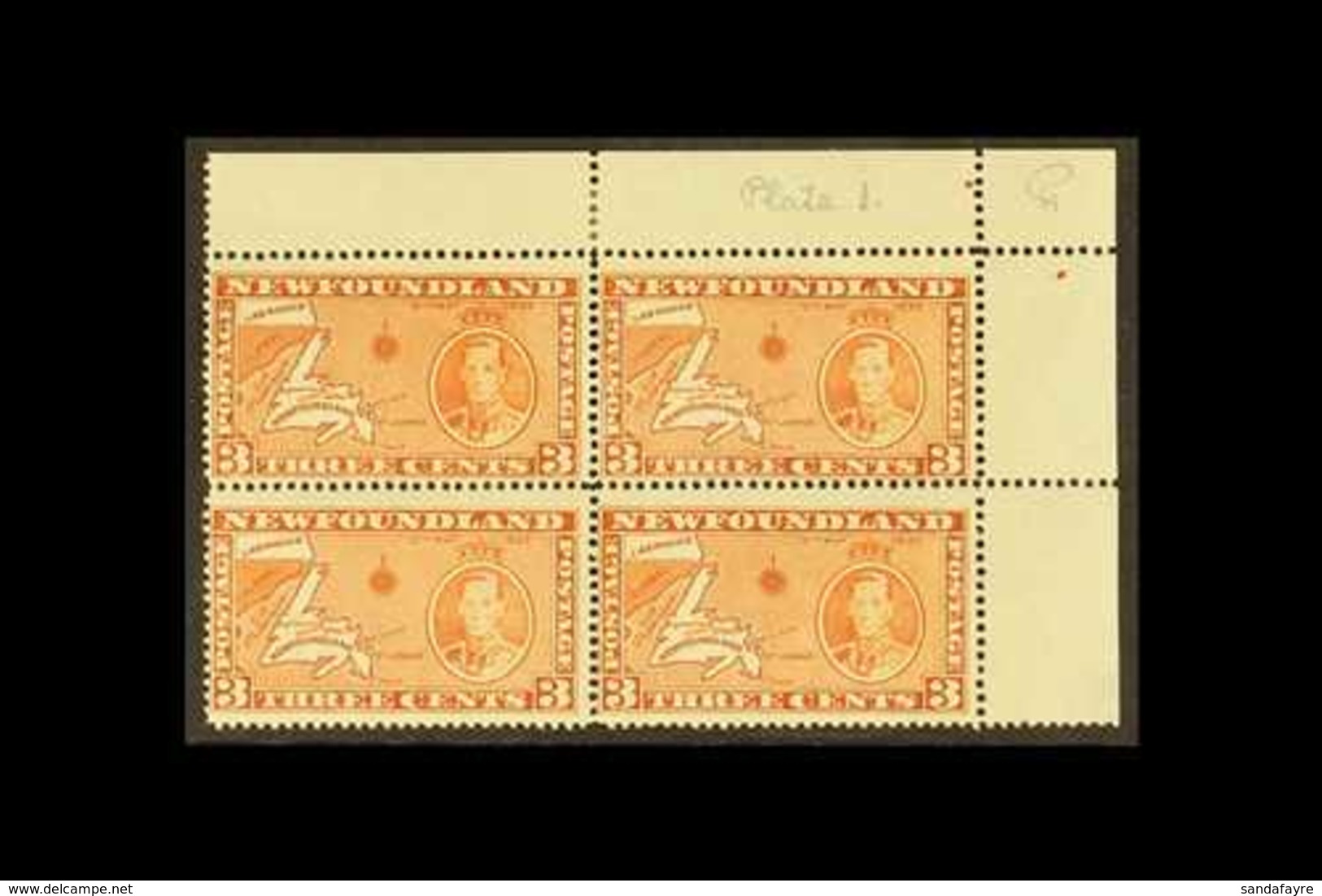 1937  3c Orange Brown, Additional Coronation Issues, Perf 14, Type I, SG 258, NHM Corner Block Of 4. For More Images, Pl - Andere & Zonder Classificatie