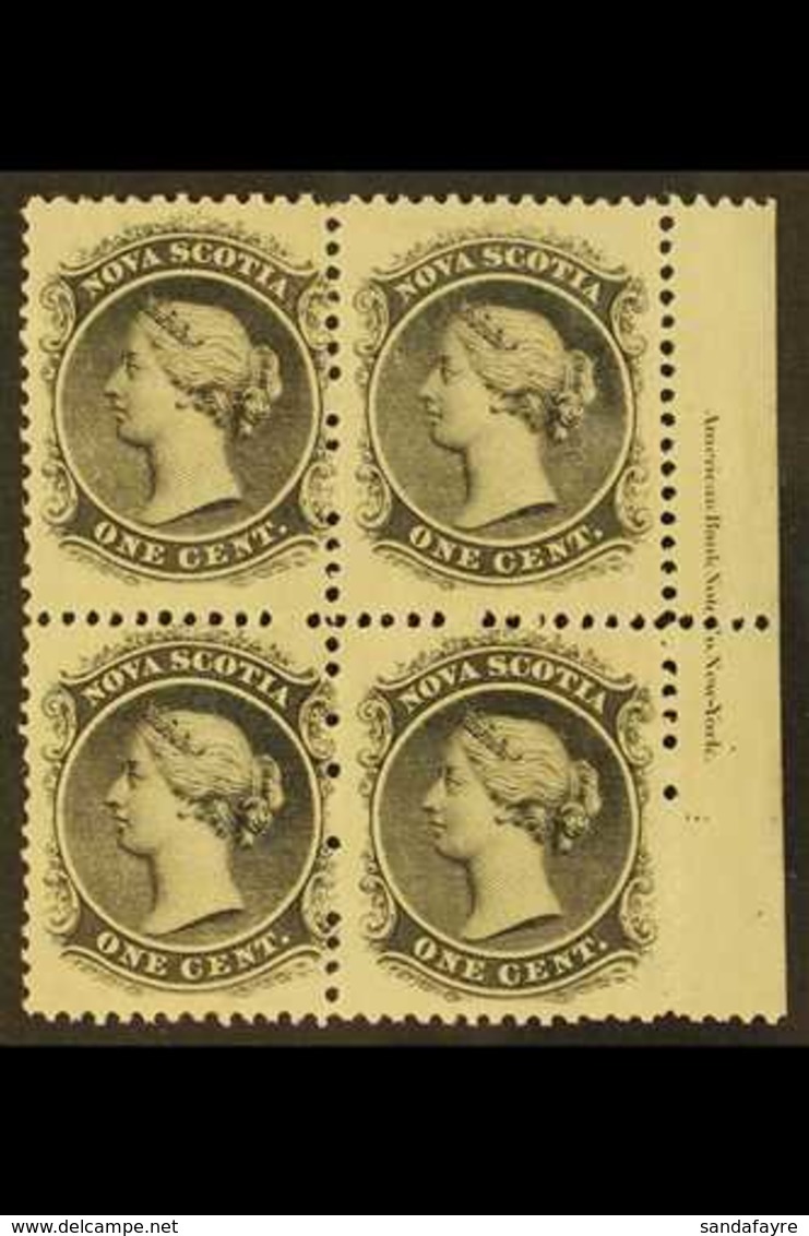 1860  1c Black On Yellowish Paper, SG 9, Inscription Block Of 4, Very Fine Mint. For More Images, Please Visit Http://ww - Autres & Non Classés