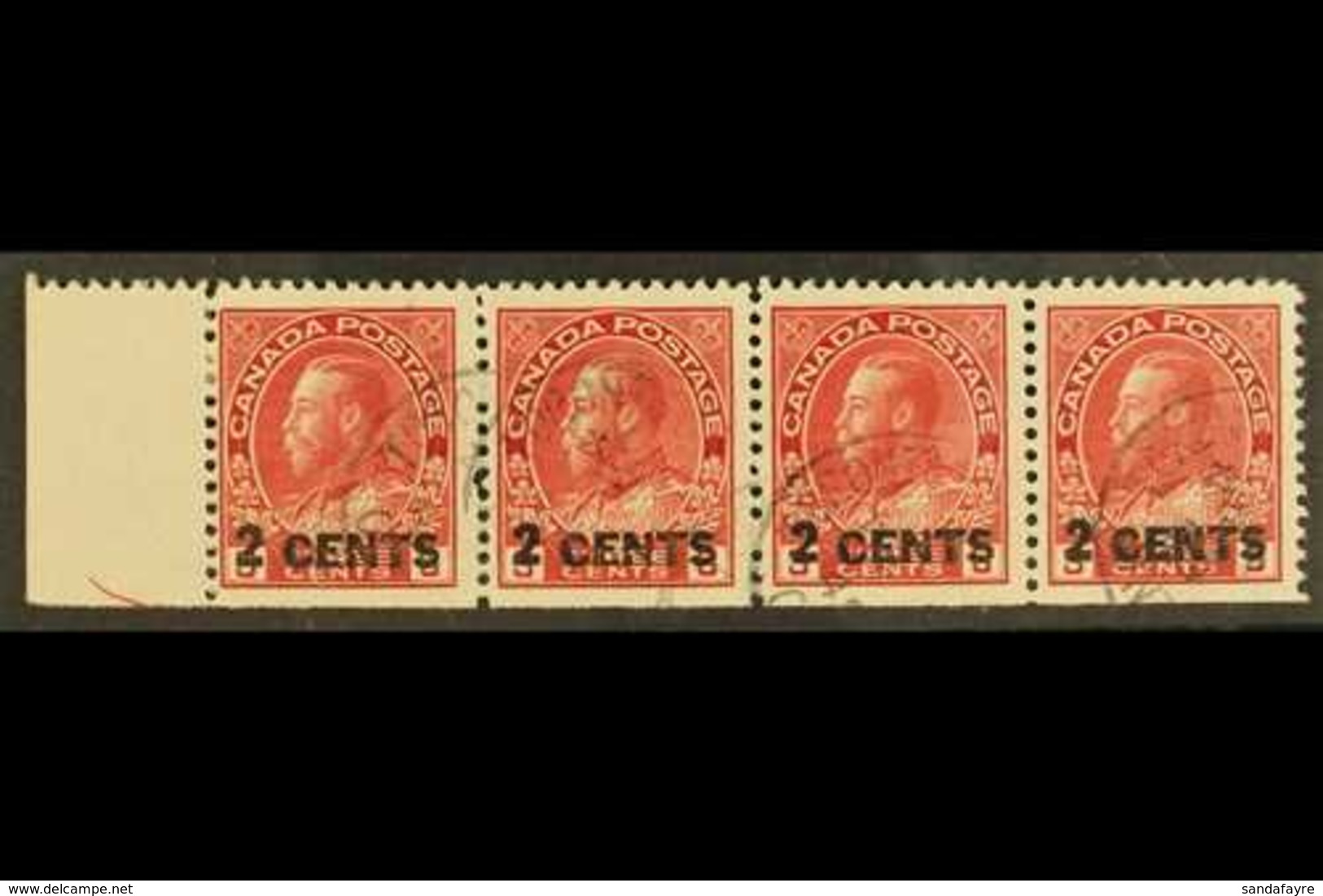 1926  2c On 3c Carmine Surcharge, SG 264, Fine/very Fine Used Horizontal Marginal STRIP Of 4, Very Fresh & Scarce. (4 St - Other & Unclassified