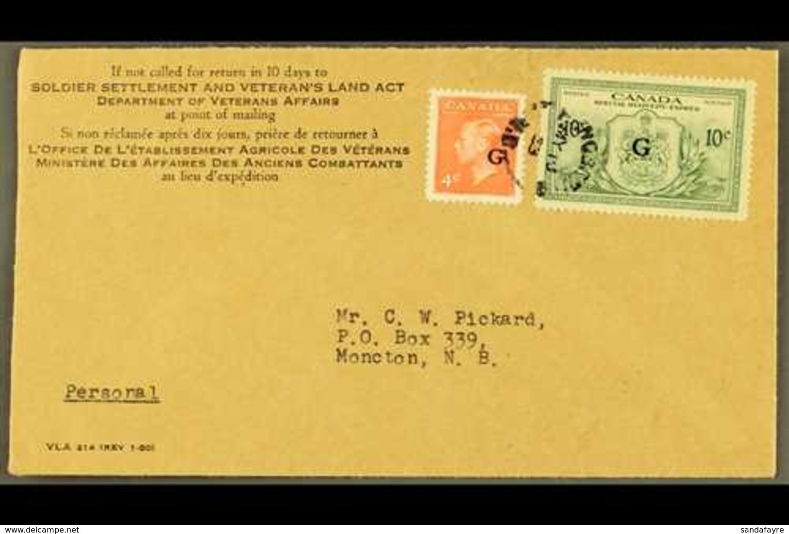 OFFICIAL  1950-7 10c Green With "G" Overprint, SG OS21, Used On 1953 "Soldier Settlement" Cover, Alongside KGVI 4c Vermi - Andere & Zonder Classificatie