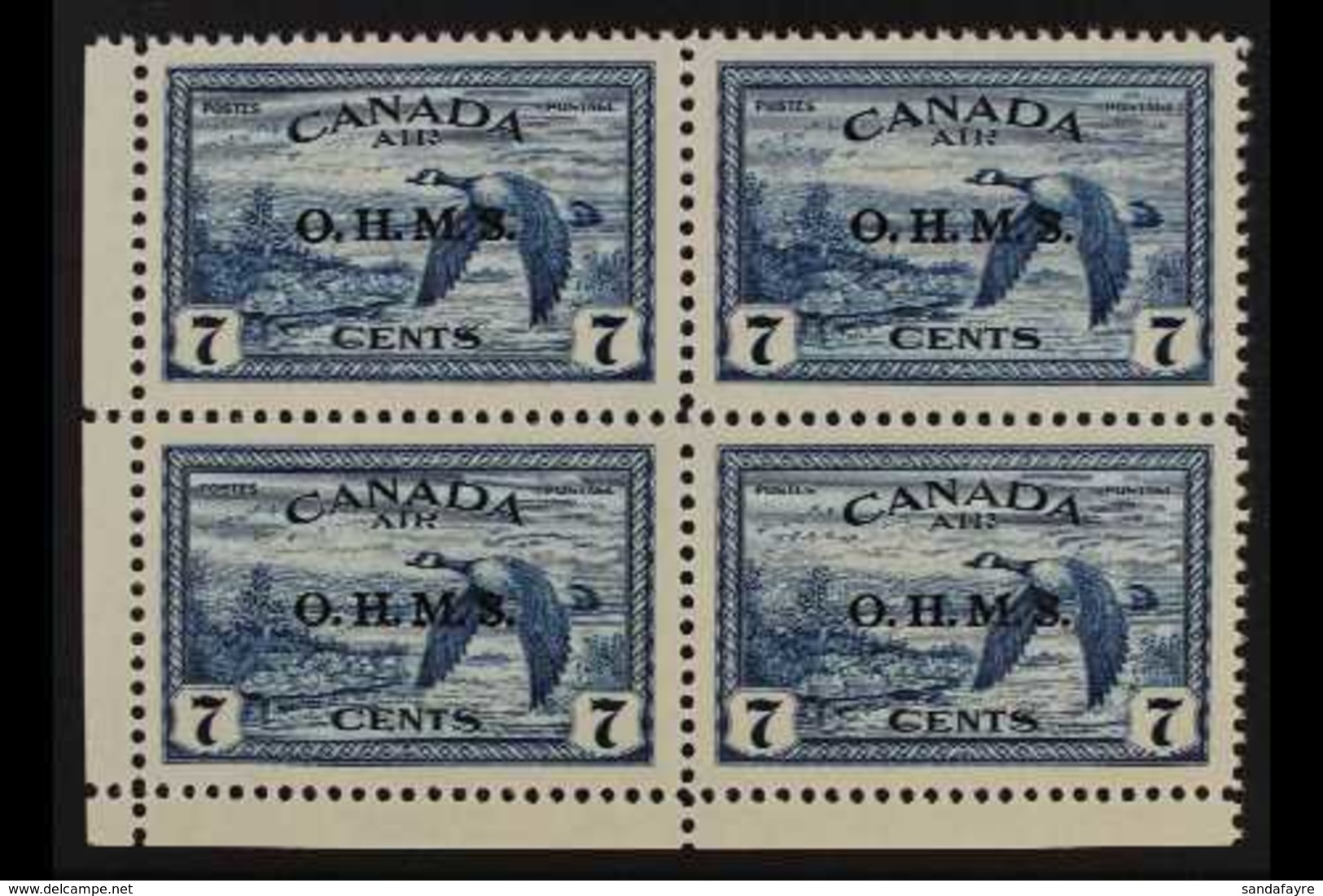 OFFICIALS  1949 7c Blue Air "O.H.M.S." Overprint, SG O171, Never Hinged Mint Lower Left Corner BLOCK Of 4, Very Fresh. ( - Autres & Non Classés