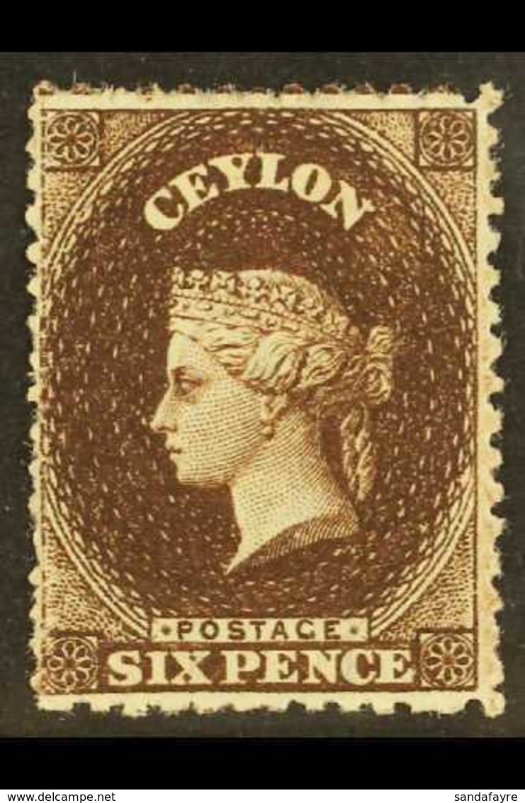 1867-70  6d Deep Brown, Smaller Wmk Crown CC, SG 67, Fine Mint. For More Images, Please Visit Http://www.sandafayre.com/ - Ceylan (...-1947)