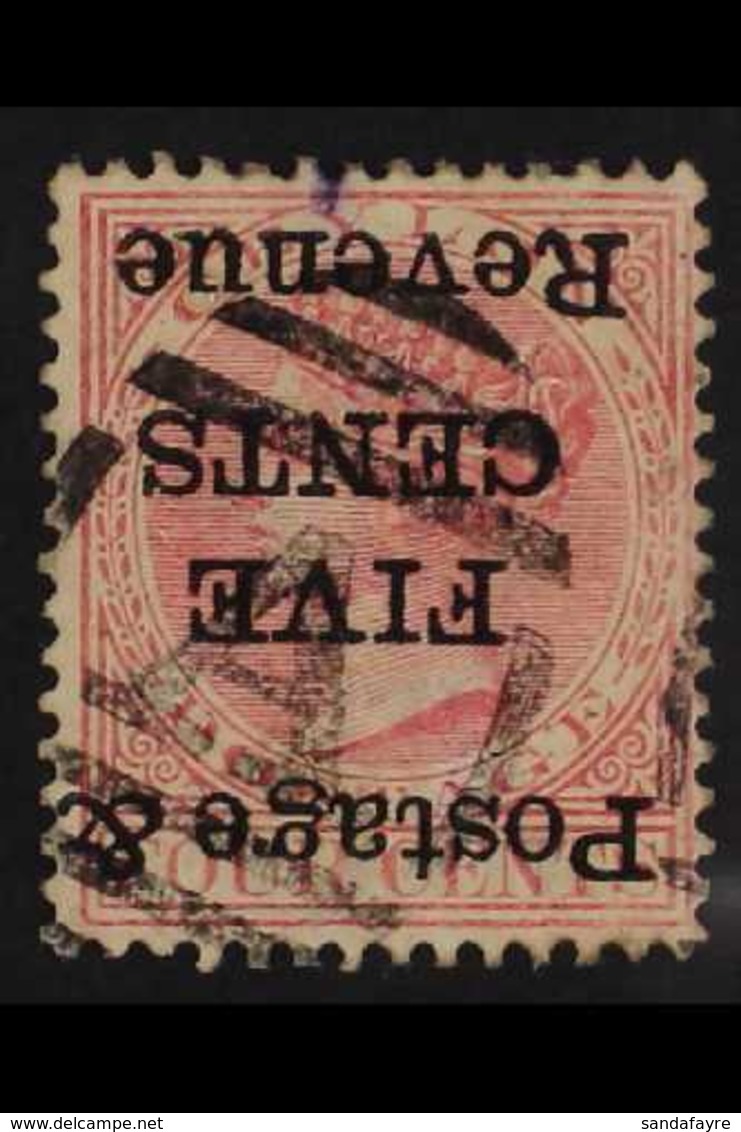 1885  5c On 4c Rose Wmk CA SURCHARGE INVERTED Variety, SG 178a, Fine Used, Tiny Violet Spot At Top - Probably Part Of A  - Ceilán (...-1947)