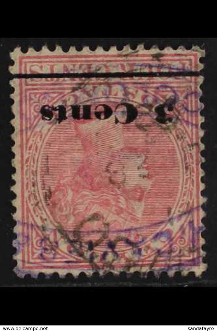 1892  3c On 4c Rose Surcharge WATERMARK INVERTED Variety, SG 242w, Used, Thin, Very Scarce. For More Images, Please Visi - Ceylan (...-1947)