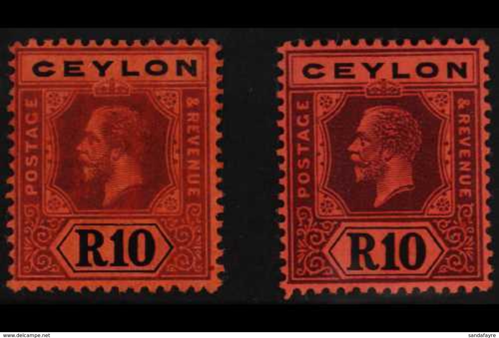 1912-25  10r Purple And Black On Red, Die I And II, SG 318, 318b, Very Fine Mint. (2 Stamps) For More Images, Please Vis - Ceylon (...-1947)