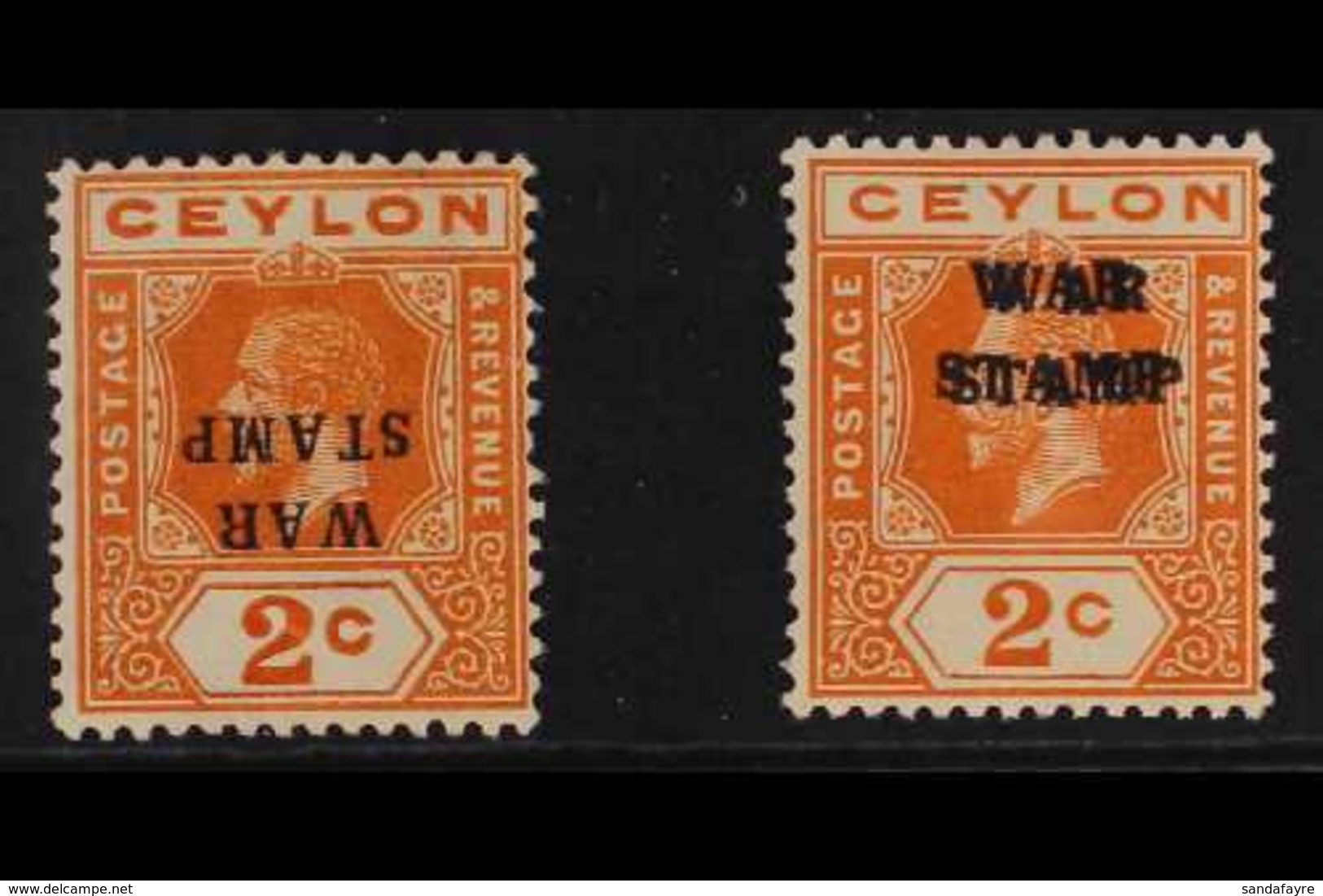 1918-19  2c Brown-orange OVERPRINT INVERTED Variety (with RPSL Photo-certificate), SG 330a, And 2c Brown-orange OVERPRIN - Ceylan (...-1947)