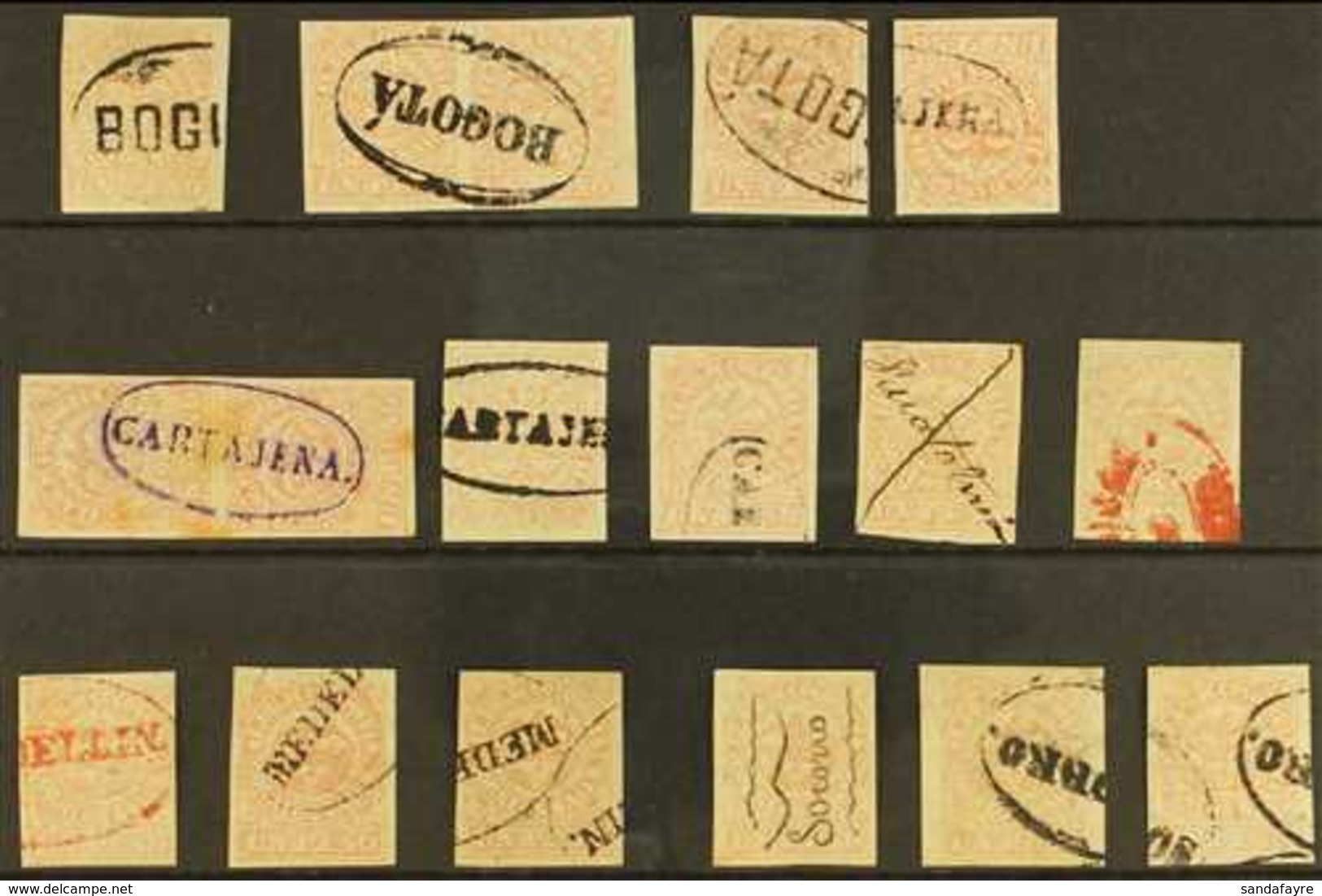 1876-79 POSTMARK SELECTION  A Used Selection Of The 1876-79 Imperf 1 Peso Pale Red, Scott 84, SG 83, Selected For Legibl - Colombia