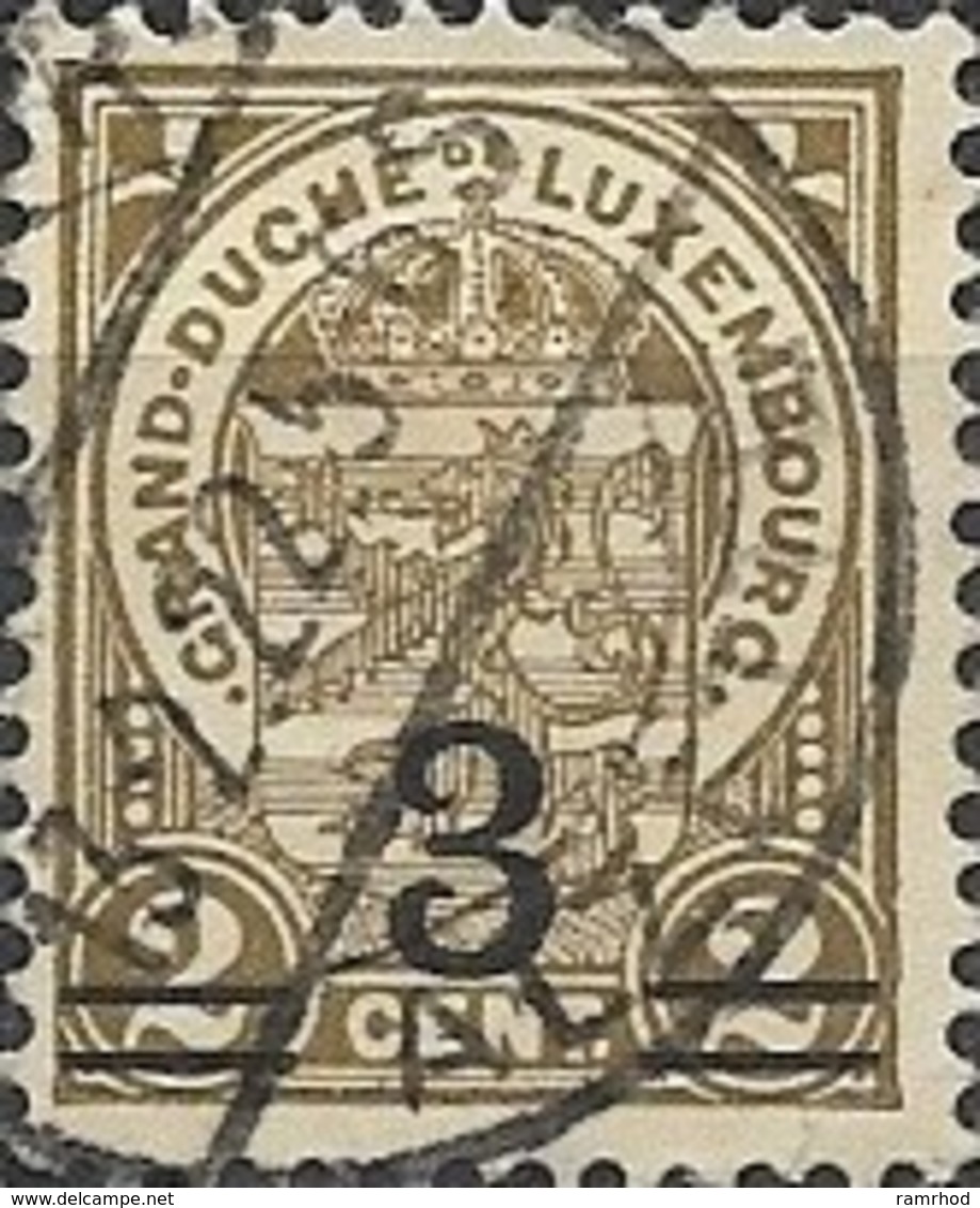 LUXEMBOURG 1916 Arms Surcharged - 3 On 2c - Brown FU - 1907-24 Coat Of Arms