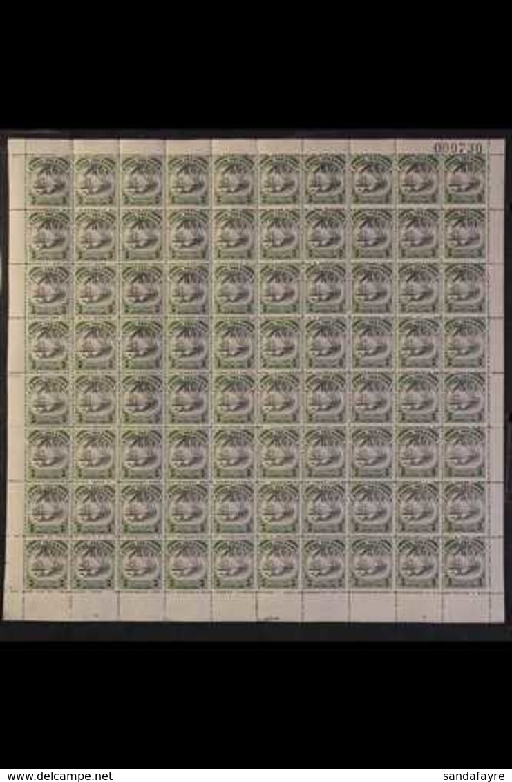 1944-46  ½d Black & Deep Green WATERMARK SIDEWAYS INVERTED Variety, SG 137w, Never Hinged Mint COMPLETE SHEET Of 80, Min - Cook