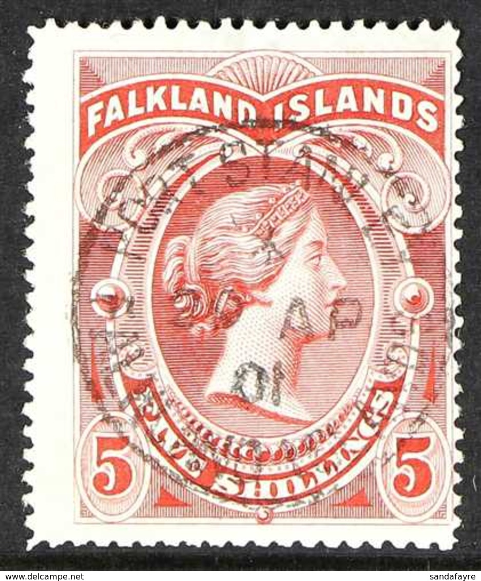 1898  5s Red, SG 42, Used With Complete Superb Upright Socked On The Nose "PORT STANLEY / 20 AP 01" Cds Cancel, Centred  - Falklandinseln