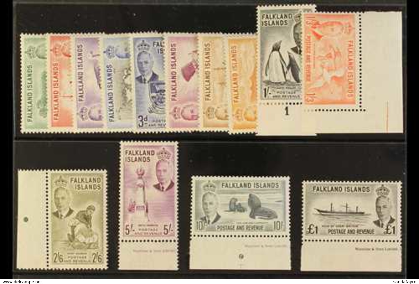 1952  KGVI Definitives Complete Set, SG 172/85, Very Fine Never Hinged Mint. (14 Stamps) For More Images, Please Visit H - Falkland