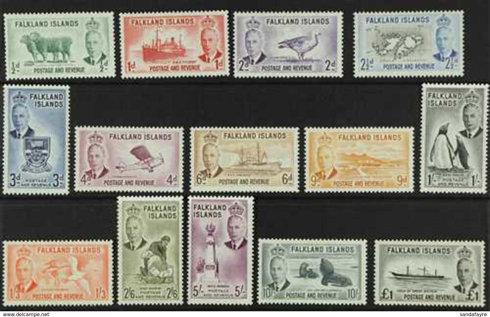 1952  KGVI Definitives Complete Set, SG 172/85, Never Hinged Mint. (14 Stamps) For More Images, Please Visit Http://www. - Falkland