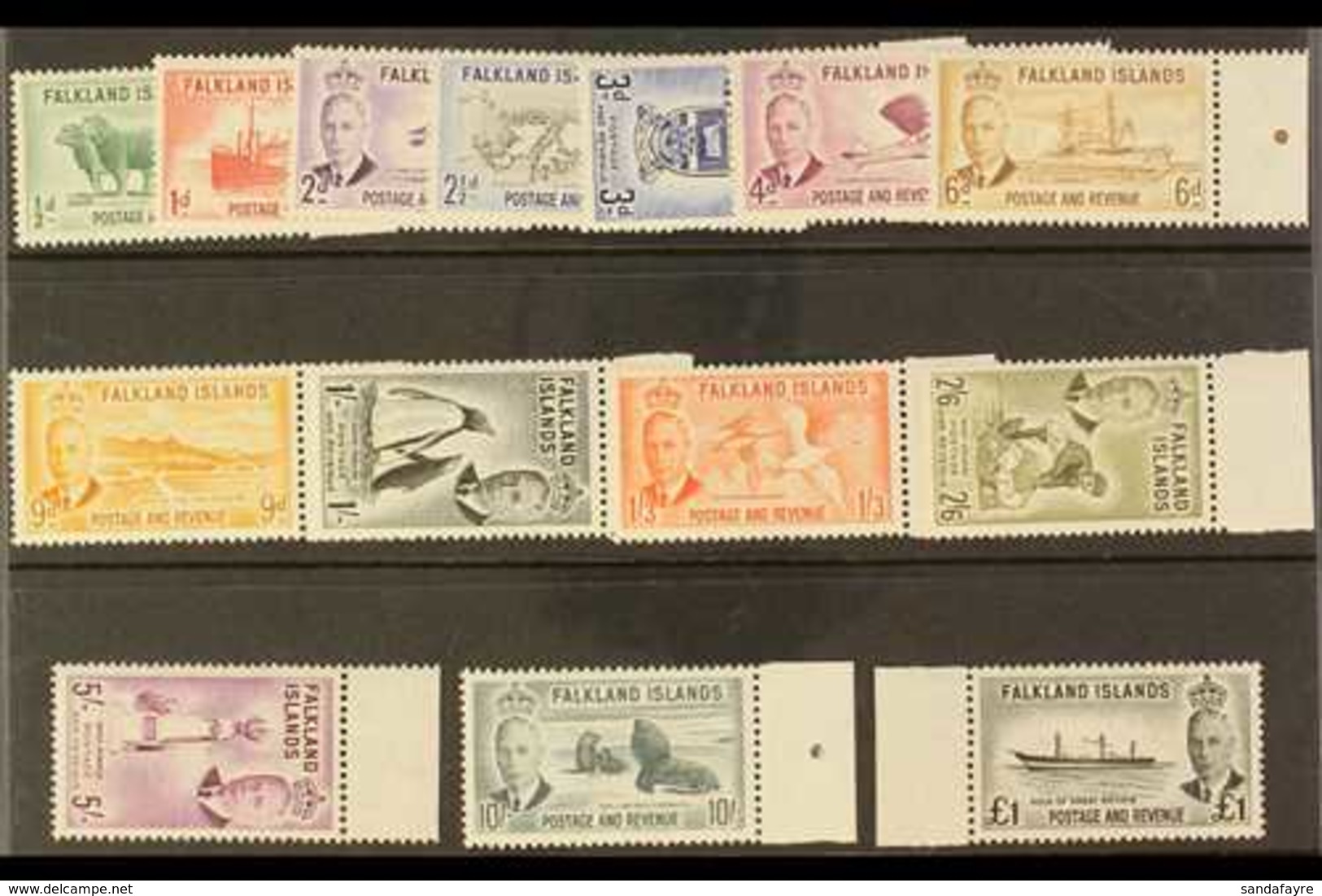 1952 MARGINAL SET.  KGVI Definitives Complete Set, SG 172/85, Never Hinged Mint. (14 Stamps) For More Images, Please Vis - Falkland