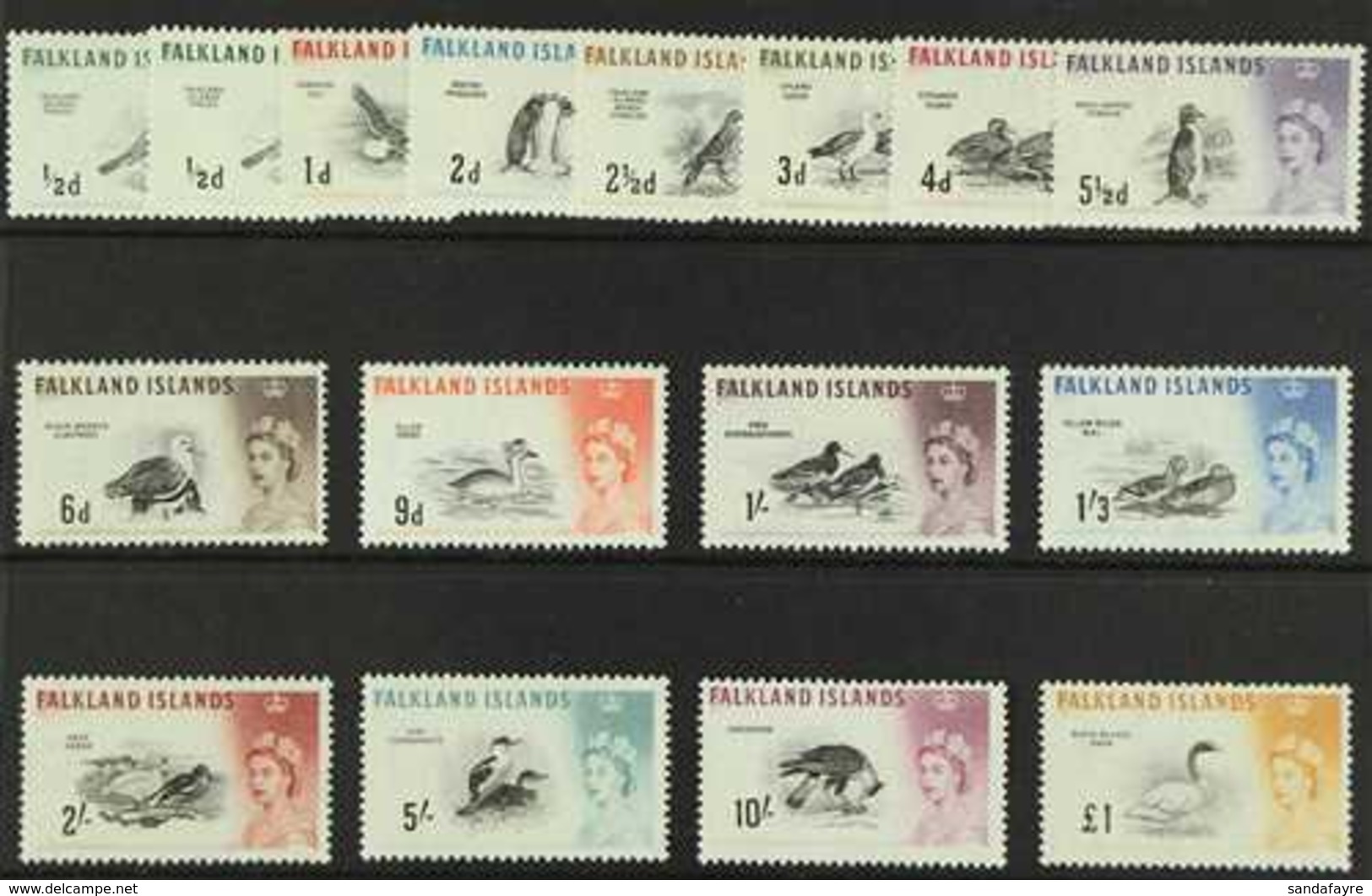 1960-66  Birds Definitives Set, SG 193/207, Plus ½d D.L.R. Printing, SG 193a, Never Hinged Mint. (16 Stamps) For More Im - Falklandeilanden