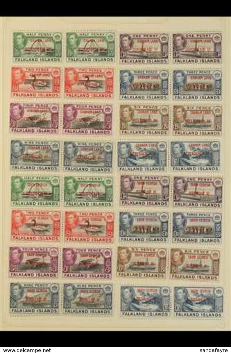 1944-45  "Graham Land", "South Georgia", "South Orkneys" & "South Shetlands" Overprints Complete Sets, SG A1/A8, B1/B8,  - Falklandeilanden