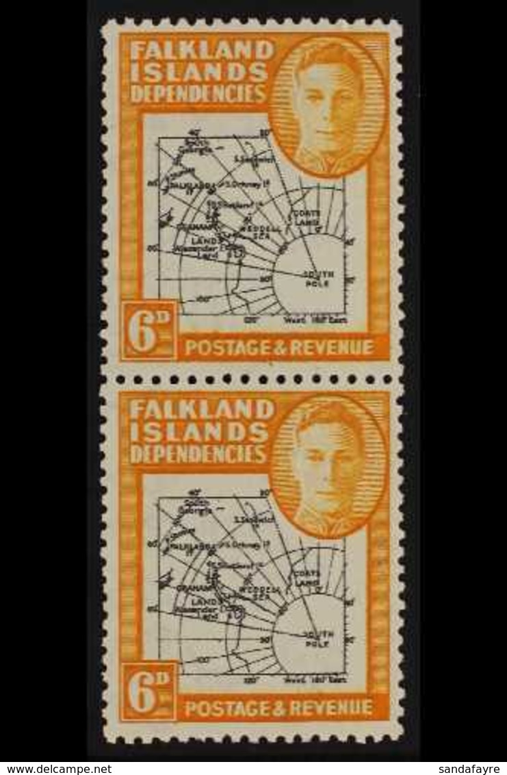 1946  6d Black And Ochre, SG G6e, Very Fine NHM Vertical Pair. For More Images, Please Visit Http://www.sandafayre.com/i - Falklandinseln