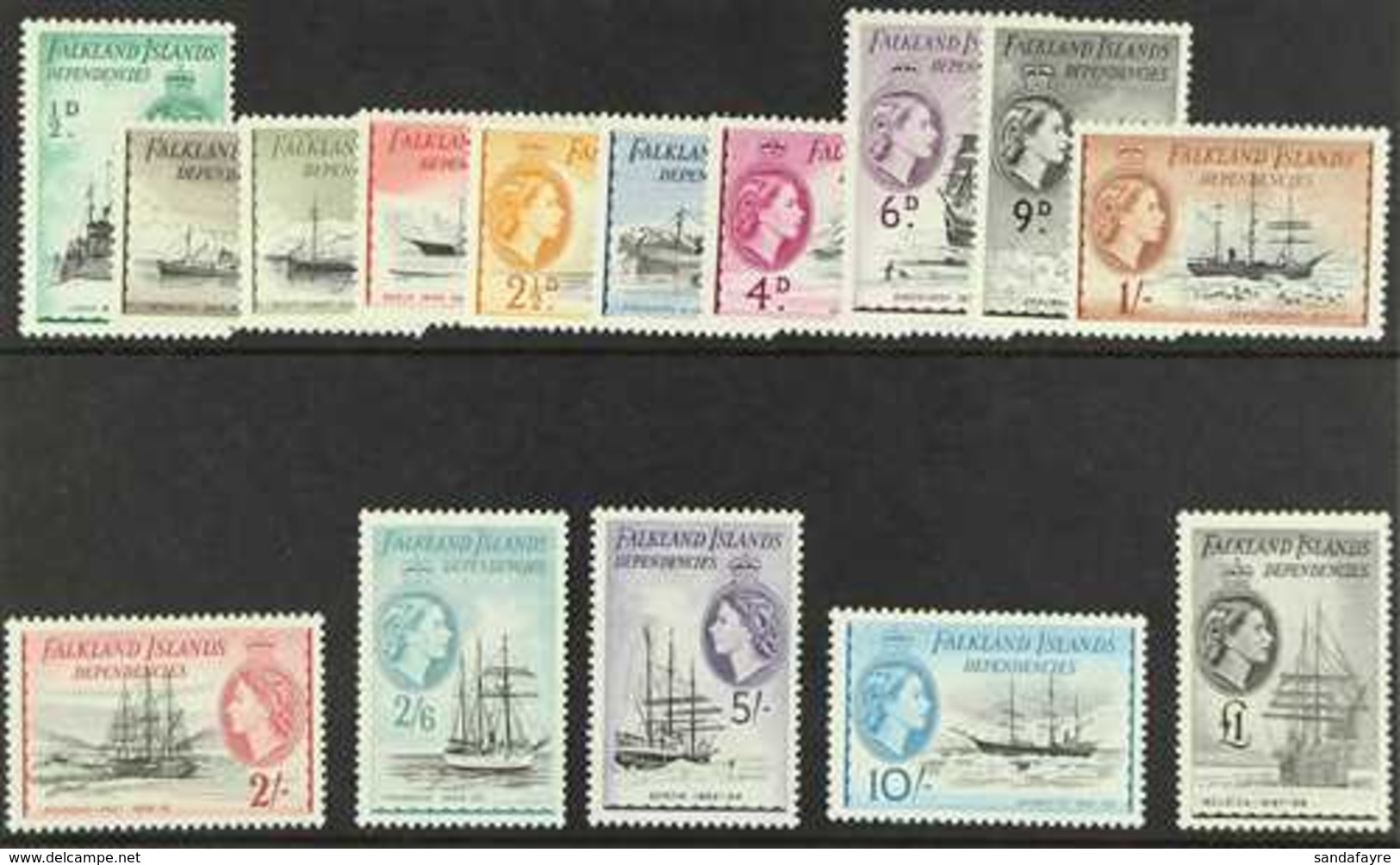 1954-62  Definitives Complete Set, SG G26/40, Never Hinged Mint. (15 Stamps) For More Images, Please Visit Http://www.sa - Falklandinseln