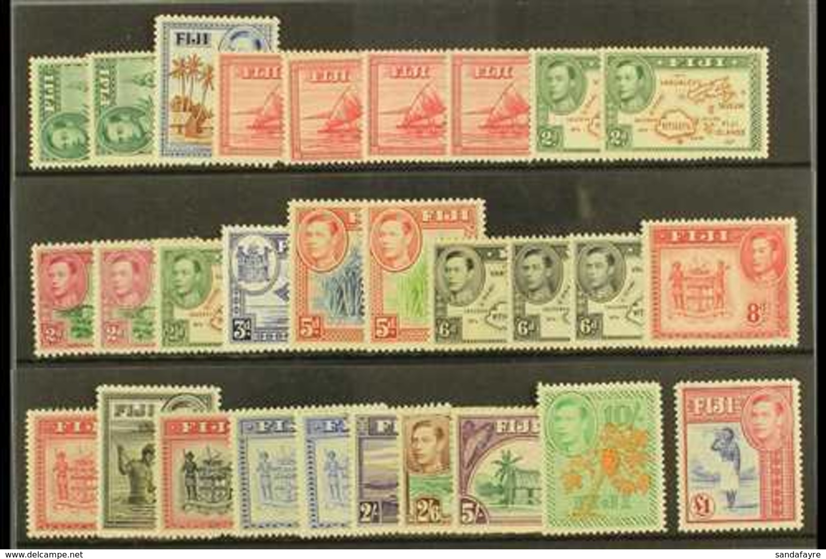 1938-55  Pictorial Definitive Set With 7 "Extra" Perf/Die Variants, SG 249/66b, Mint, Some Issues With Hint Of Tropicali - Fidji (...-1970)