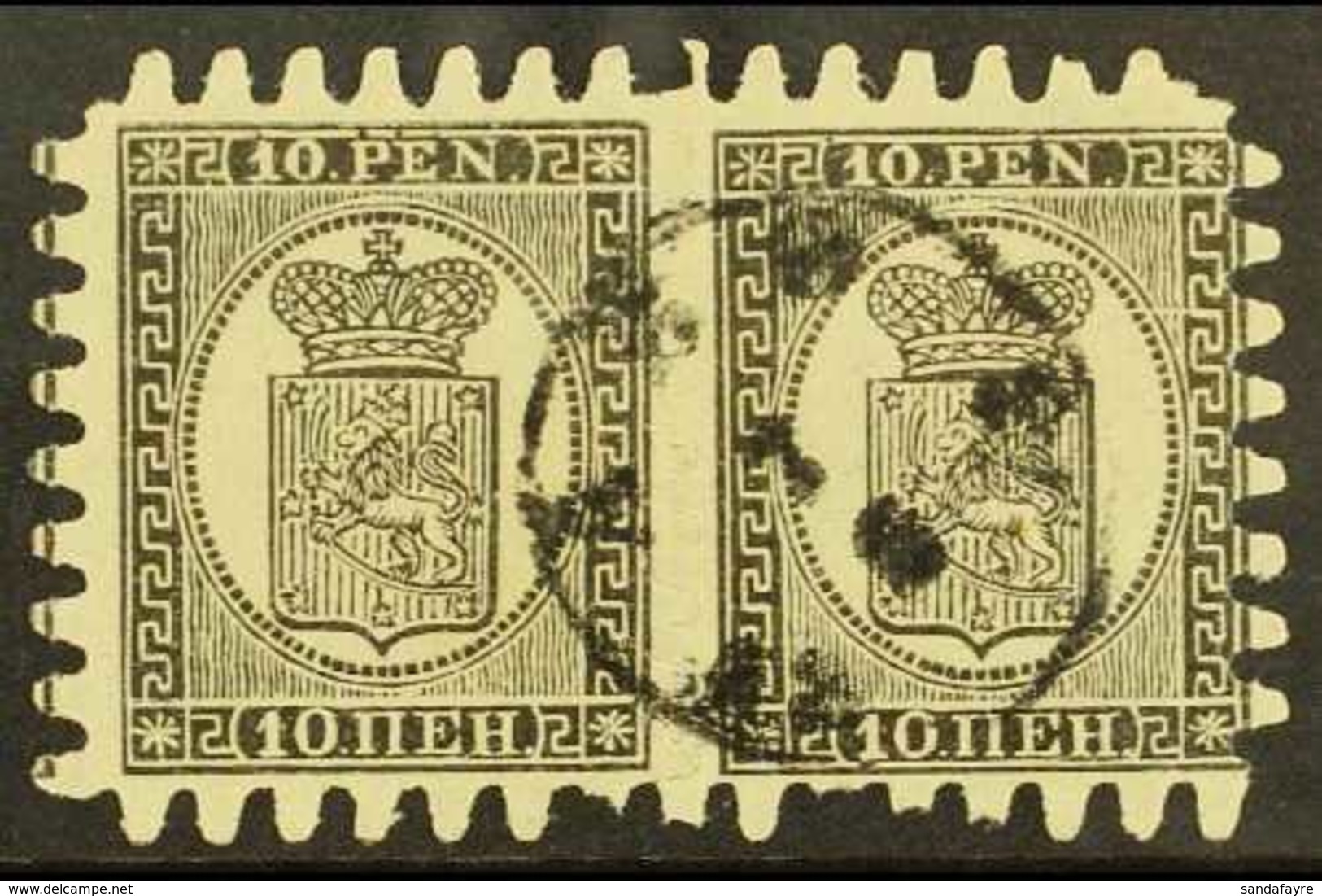 1871  10p Black/buff, Wove Paper, Type III Serpentine Roulette, SG 59, Fine Cds Used Intact Pair, Right Hand Stamp With  - Andere & Zonder Classificatie