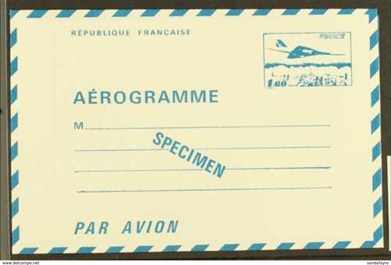 1977  1.60f Concorde SPECIMEN Aerogramme Special Printing For Cours D'Instruction (post Office Training Schools) Printed - Autres & Non Classés