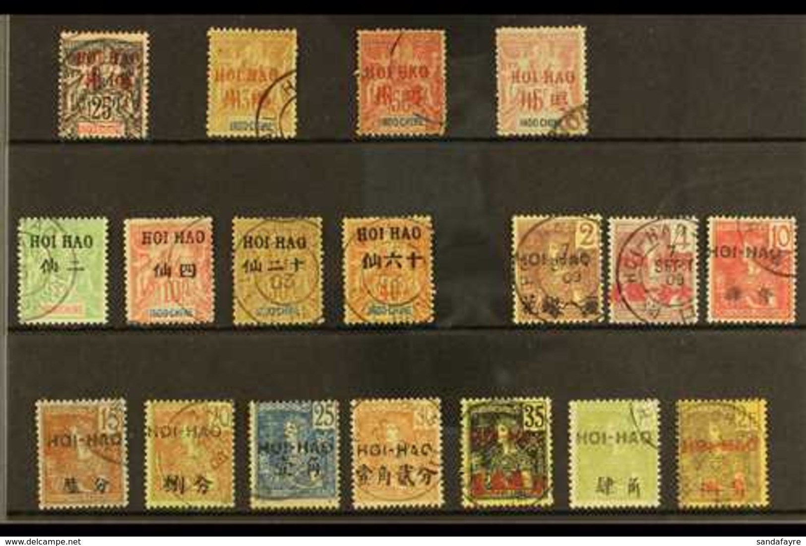 HOI - HAO  1901-1906 USED SELECTION On A Stock Card. Includes 1901 25c, 30c & 50c Plus A 5f Forgery, 1903-04 Range To 40 - Autres & Non Classés