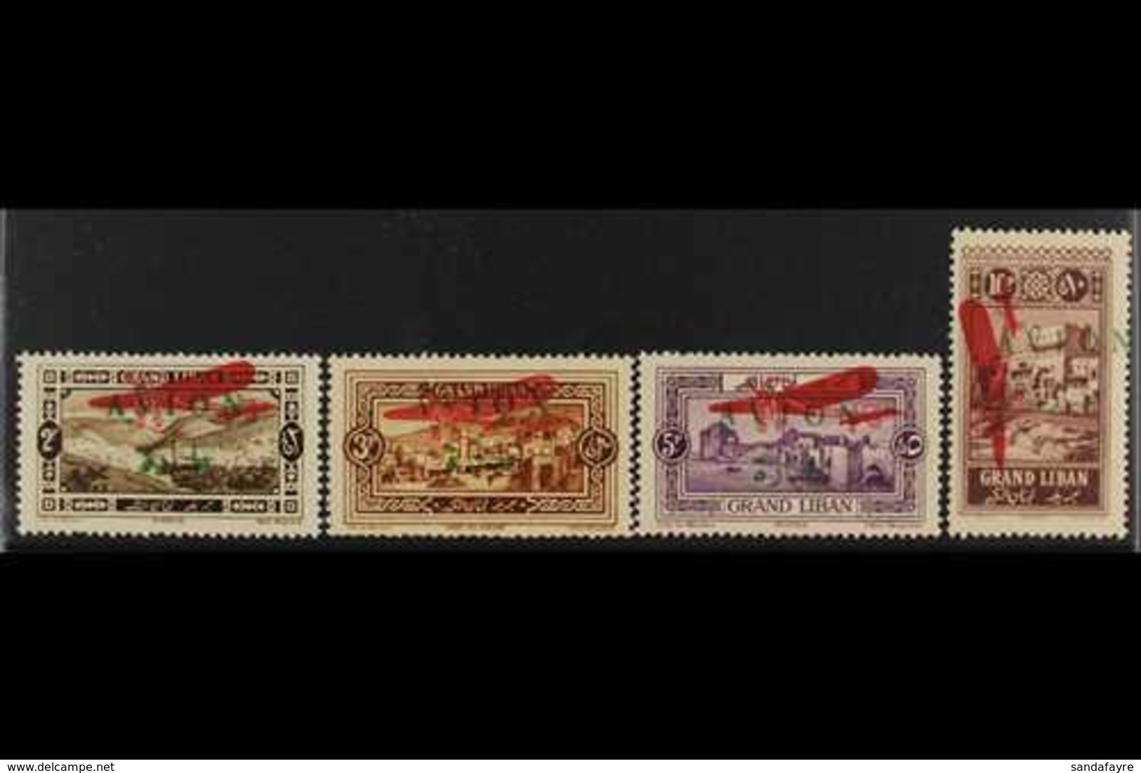 LEBANON  1925 Unissued Air Set, Bilingual Overprint, Maury 9A/12A, Very Fine Mint. A Seldom Seen Set (4 Stamps) For More - Andere & Zonder Classificatie