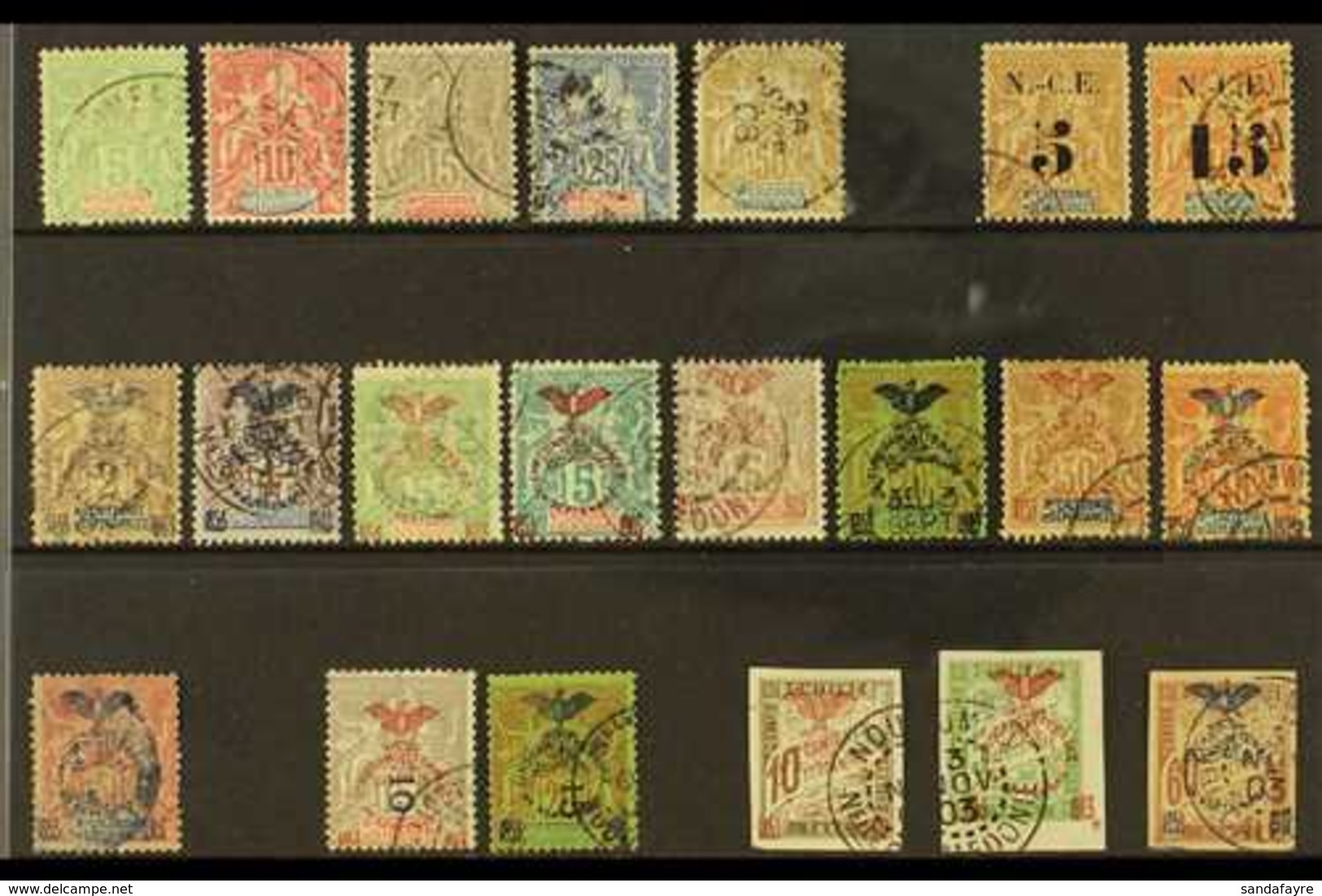 NEW CALEDONIA  1900-1904 All Different FINE USED Collection On A Stock Card. Note 1900-04 To 50c, 1902 Surcharges, 1903  - Andere & Zonder Classificatie