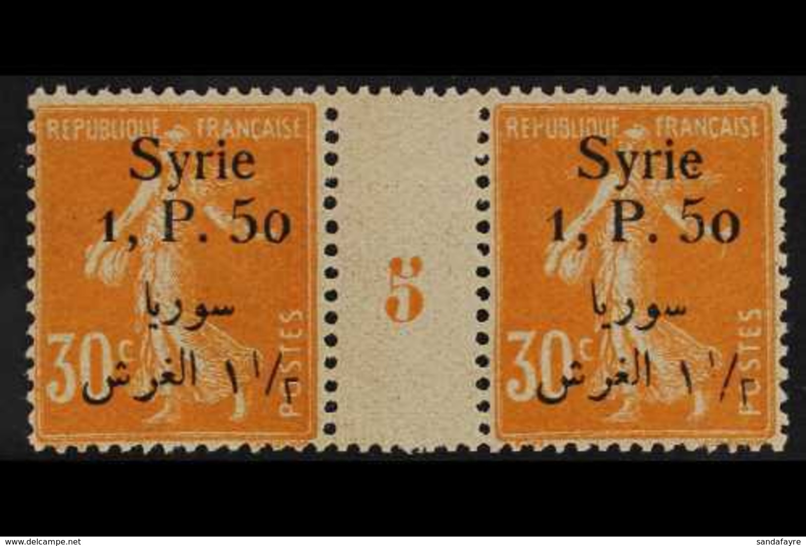 SYRIA  1924-25 overprinted "Syria & Bilingual Surcharge" 1pi.50 On 30c Orange Millesimes, Number 5, Maury 150, Superb, N - Andere & Zonder Classificatie