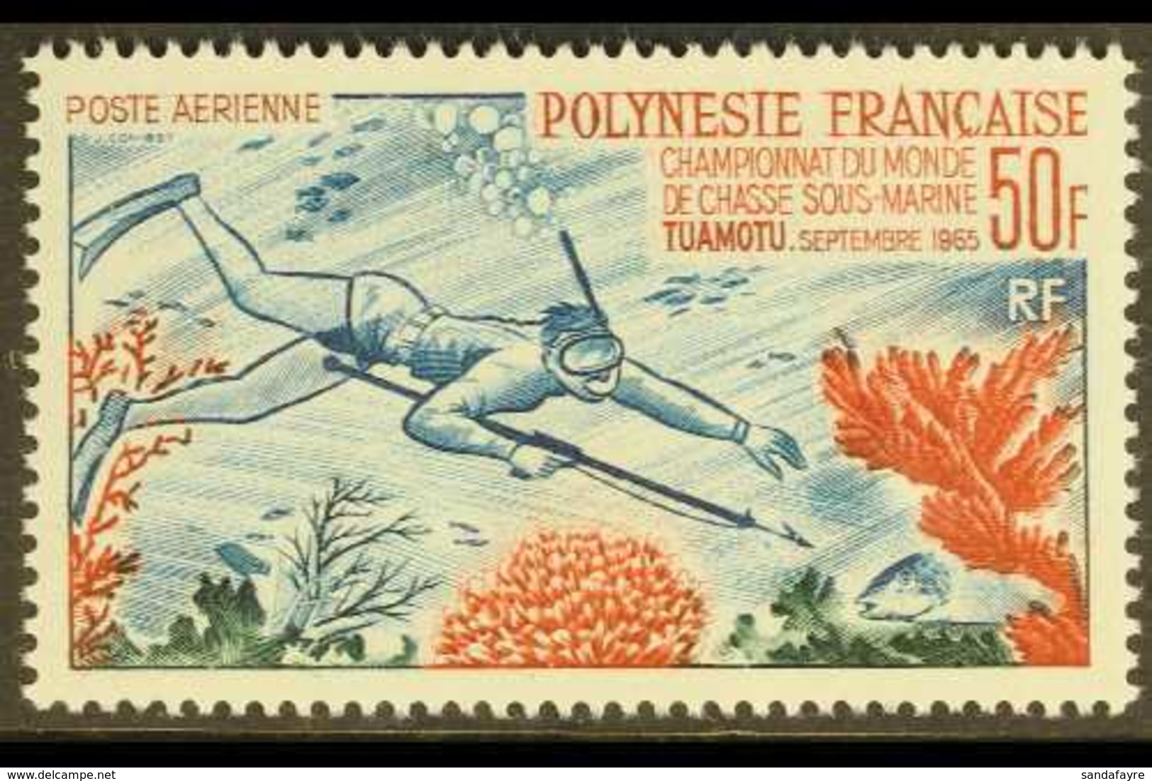 POLYNESIA  1965 50F Multicoloured "Spear Fisherman" Air Post, Yv 14, Never Hinged Mint For More Images, Please Visit Htt - Autres & Non Classés