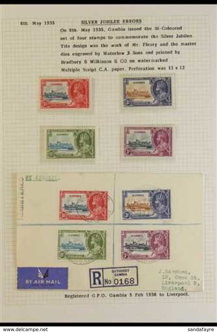 1935  Interesting Silver Jubilee Collection With Complete Set, Set On Reg Cover, (2) 1½d (4) With Minor Varieties, 3d Co - Gambia (...-1964)