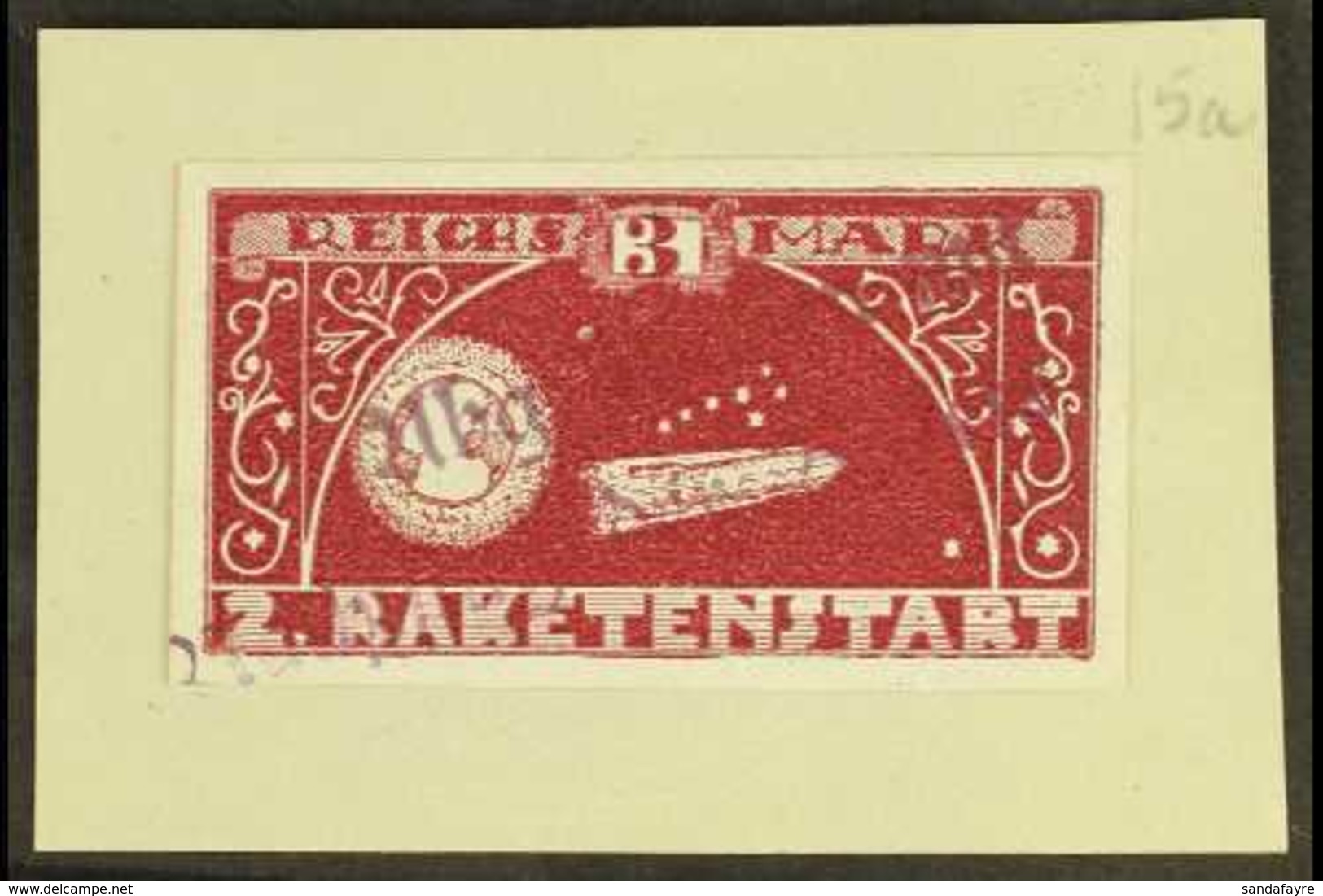 ROCKET POST LOCAL STAMP  1933 (10 Nov) 3m Red-brown Value In Brown IMPERF Variety, Ellington-Zwisler 5A7, Very Fine Used - Autres & Non Classés