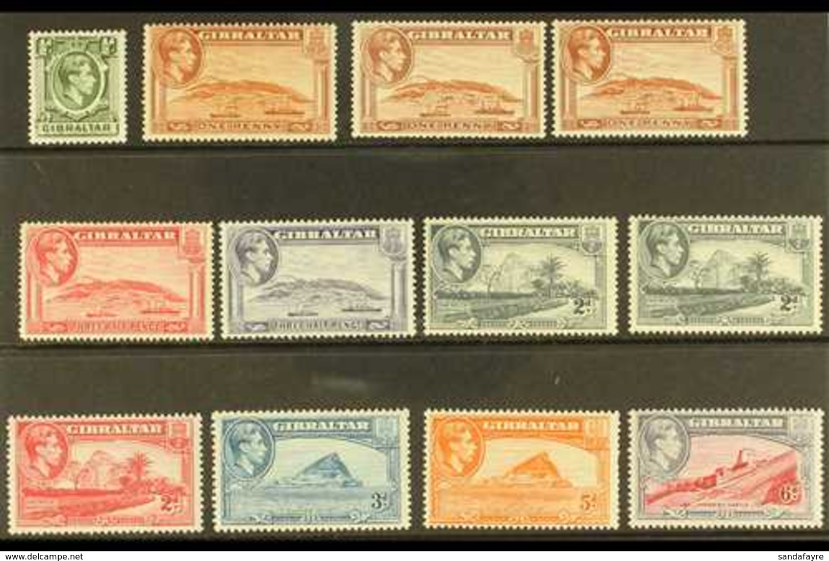 1938-51  King George VI Pictorial Definitive Set Of 14 Complete, SG 121/141, Plus Many Of The Additional Perfs E.g. 1d P - Gibraltar